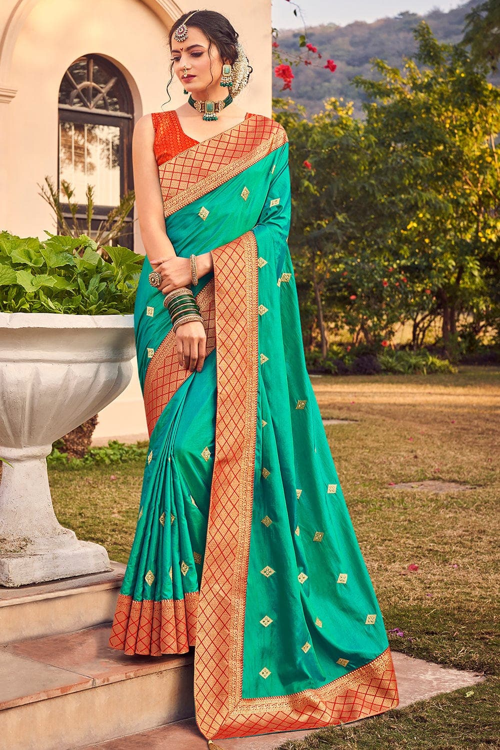 Dola Silk Saree Bright Aqua Blue Dola Silk Saree saree online