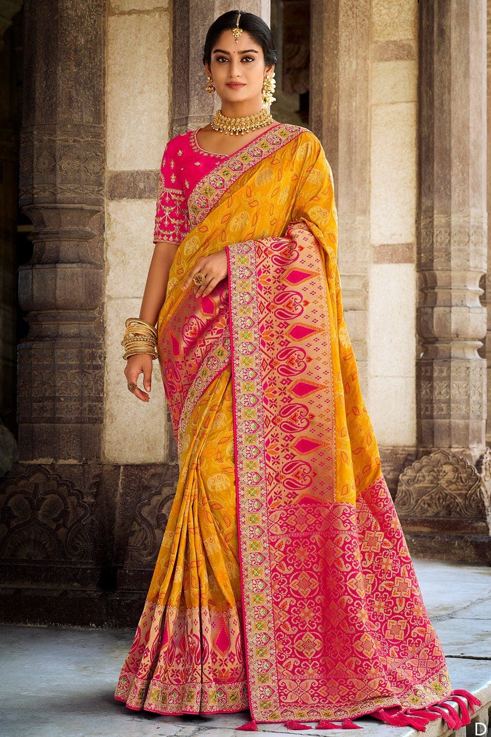 In Full Bloom Yellow Saree with Floral Embroidered Blouse – Talking Threads