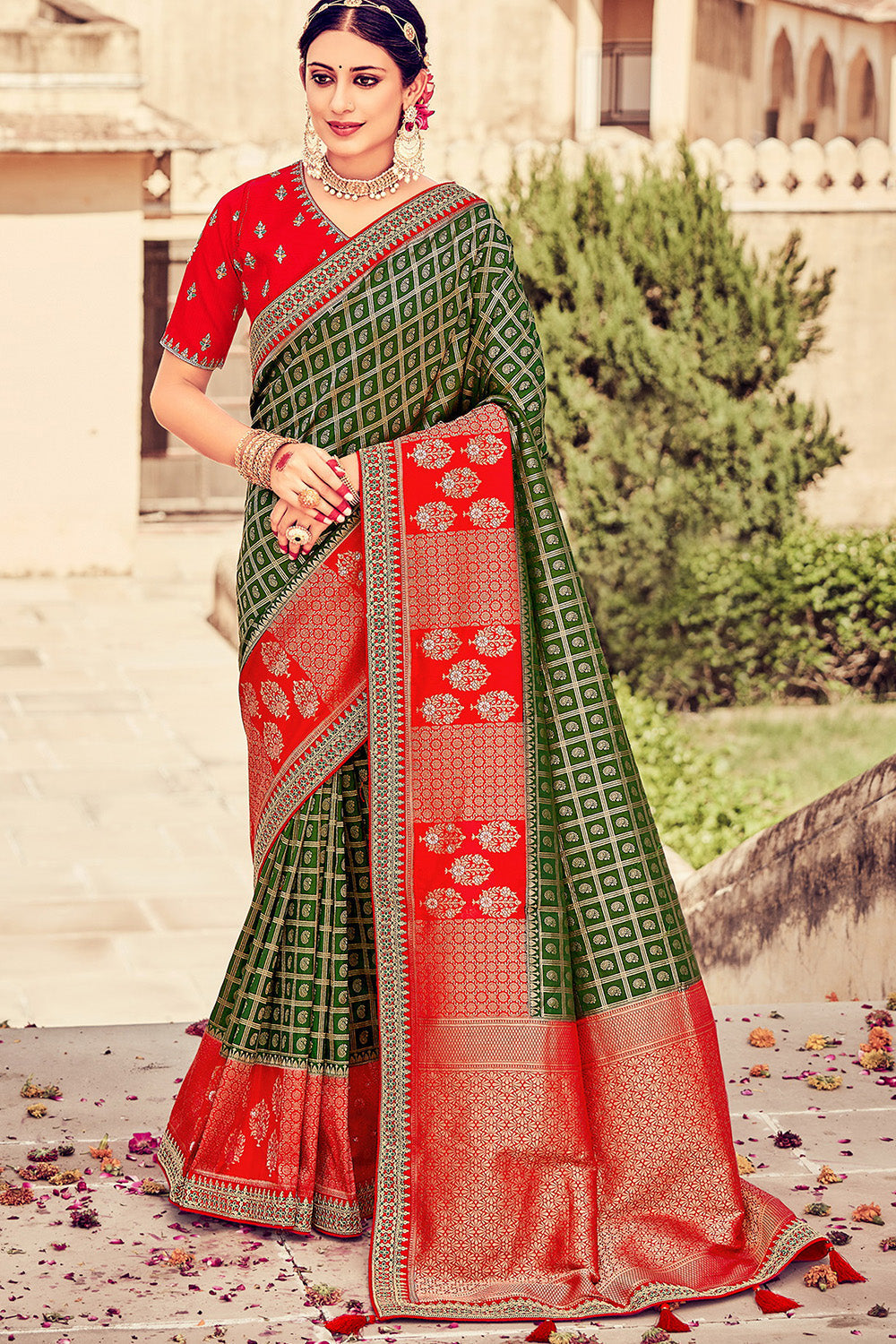 green dola silk saree