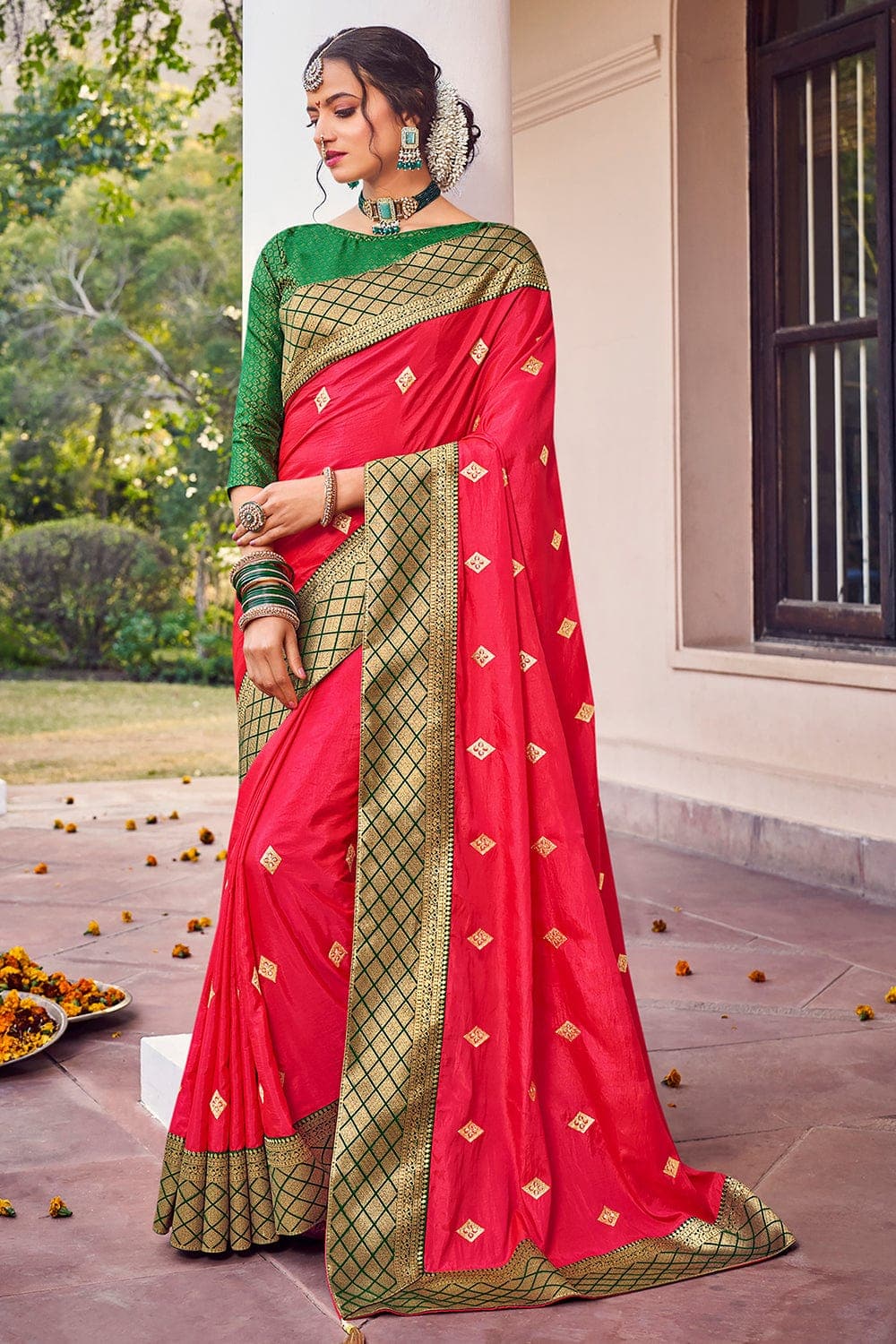 Dola Silk Saree Freesia Red Dola Silk Saree saree online