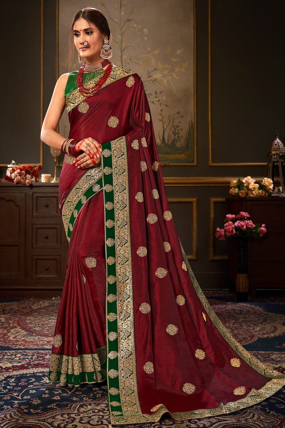 Buy Maroon Green Dual Tone Patola Saree online-Karagiri