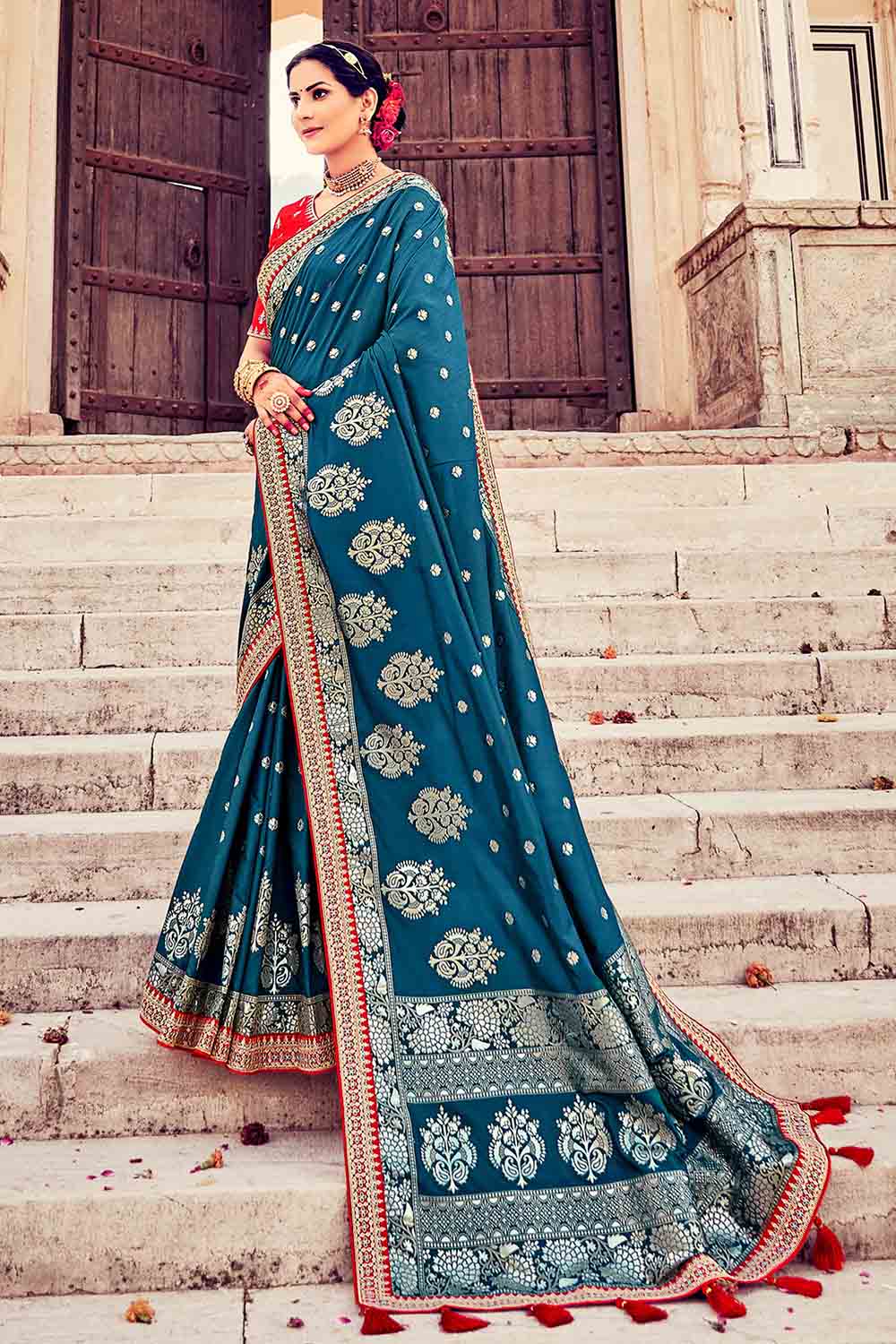 blue dola silk saree