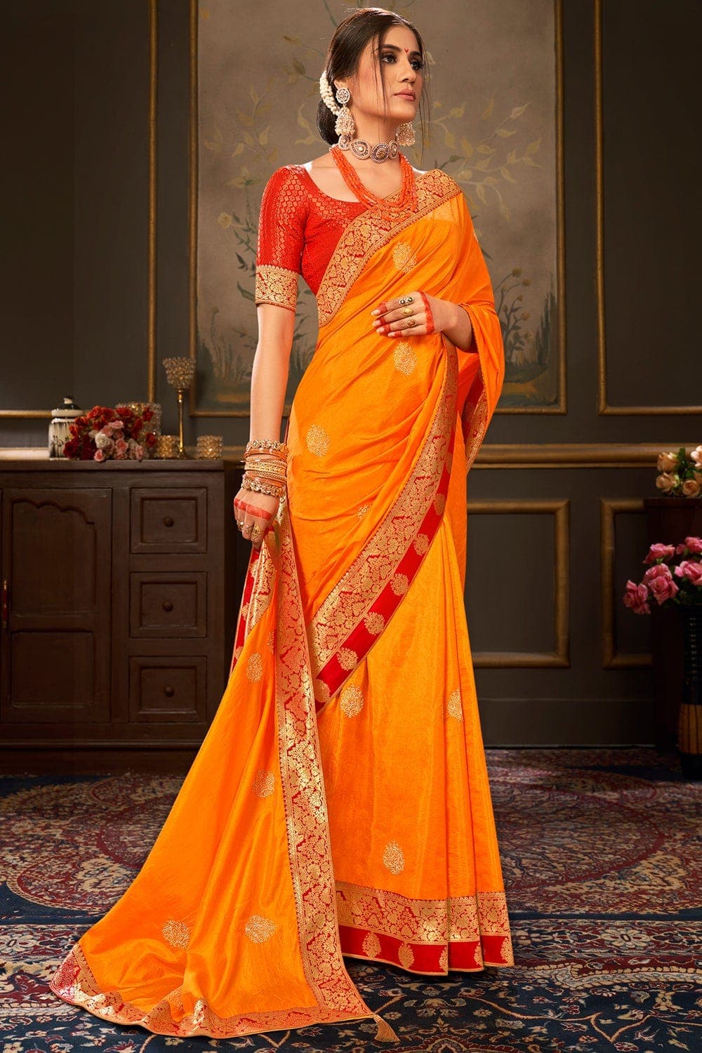 Dola Silk Saree Orange Dola Silk Saree saree online