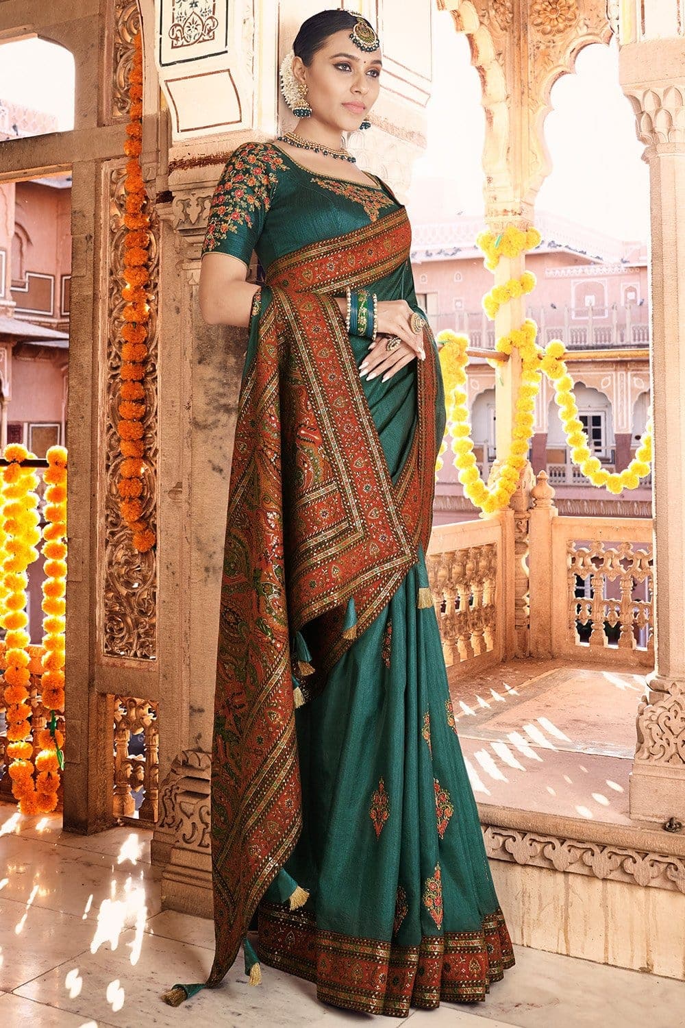 Dola Silk Saree Pine Green Dola Silk Saree saree online