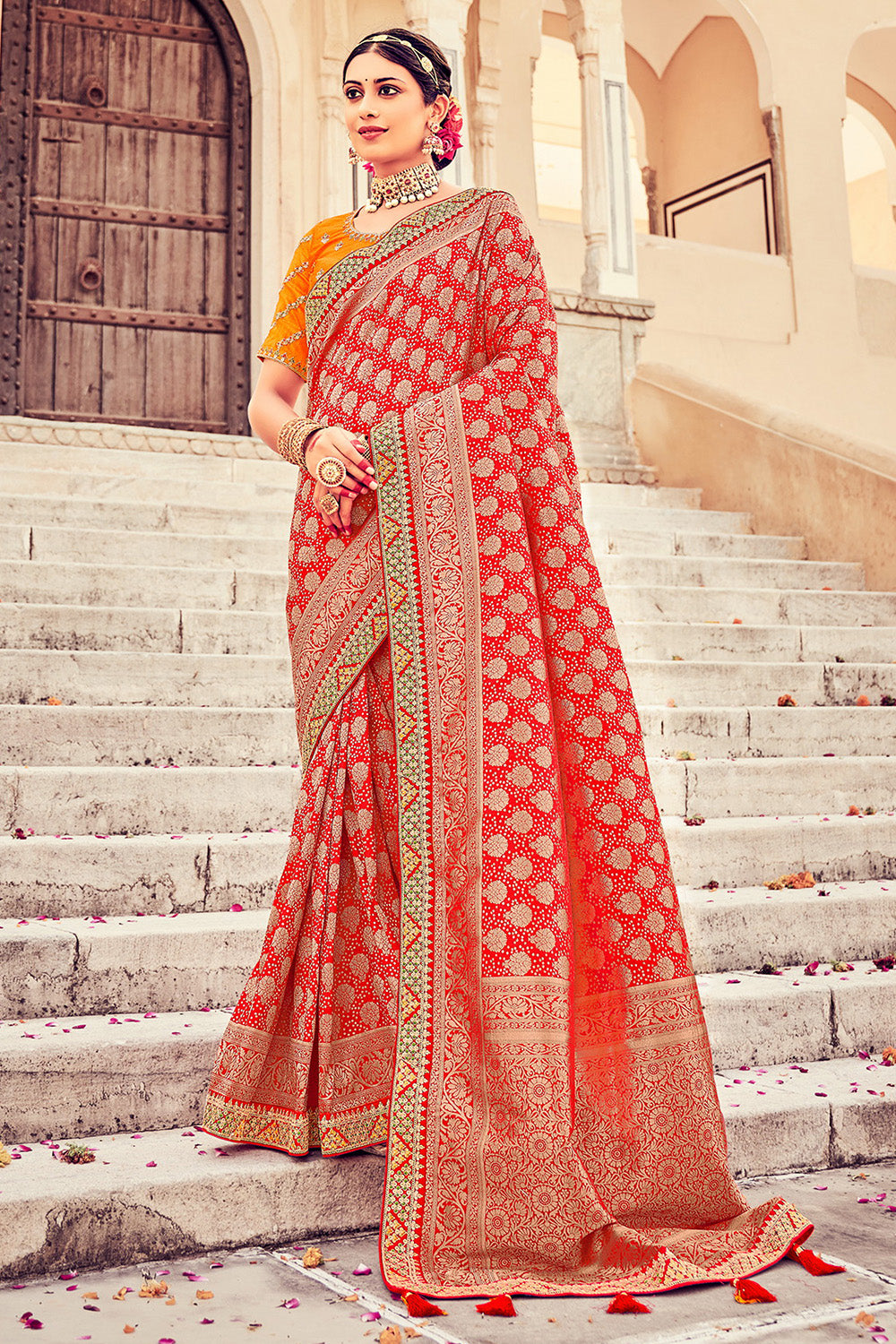 red dola silk saree