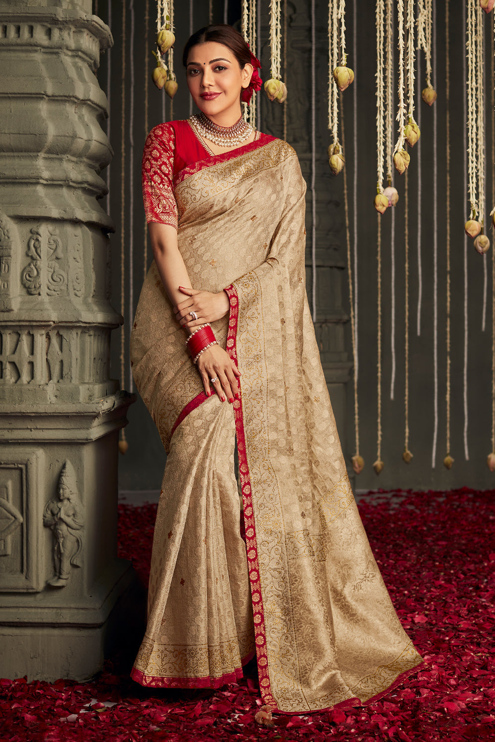 Gold Vichitra Silk Designer Saree