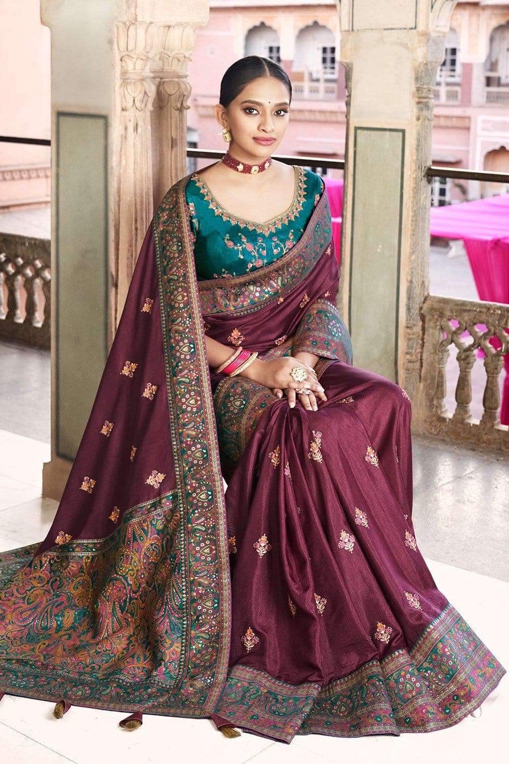 Dola Silk Saree Wine Purple Dola Silk Saree saree online