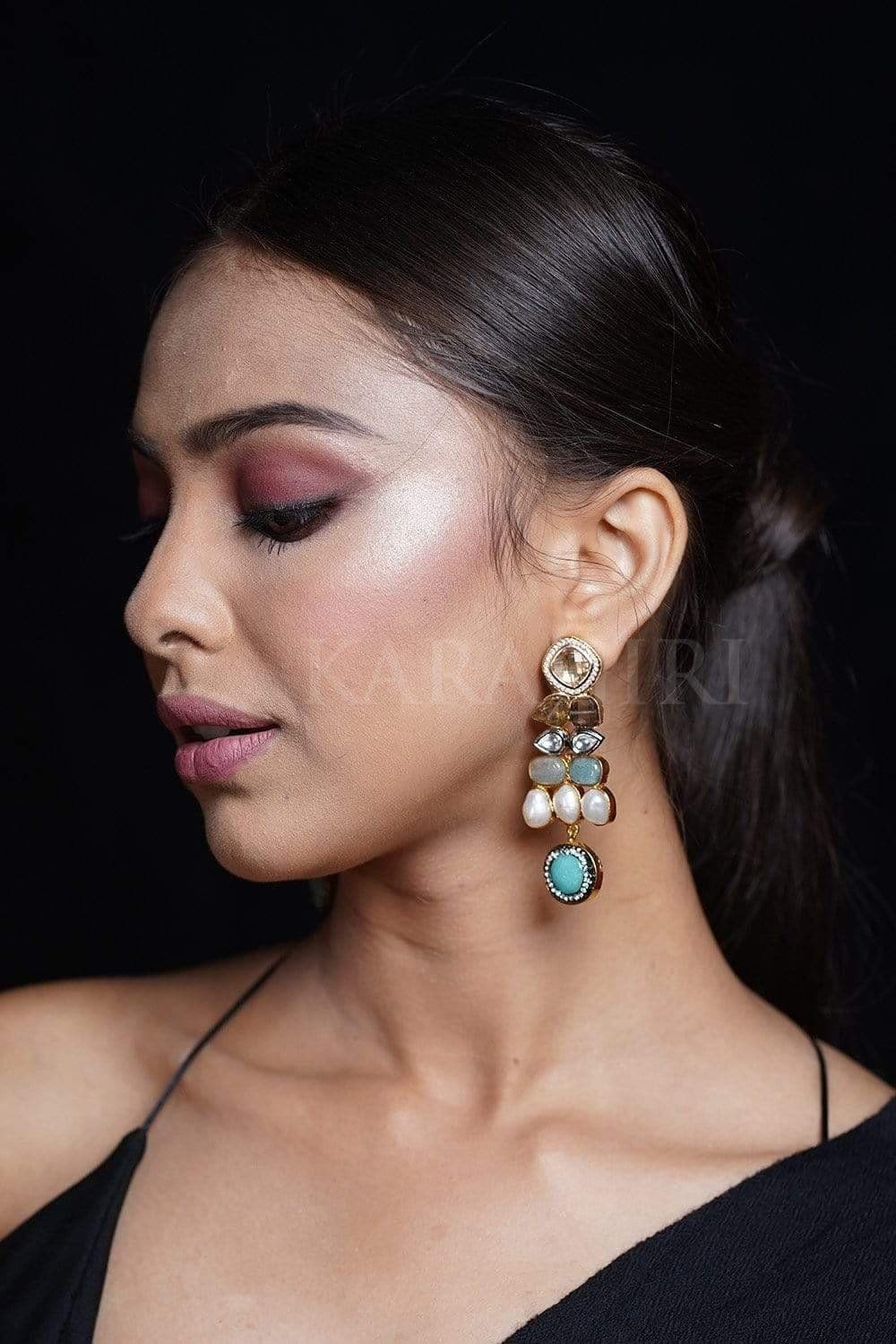 Earrings Blue Semi Precious Stone Earrings saree online