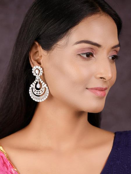 Long Earrings With Emerald Drops In Gold Polish – Vamika Silver, Jaipur