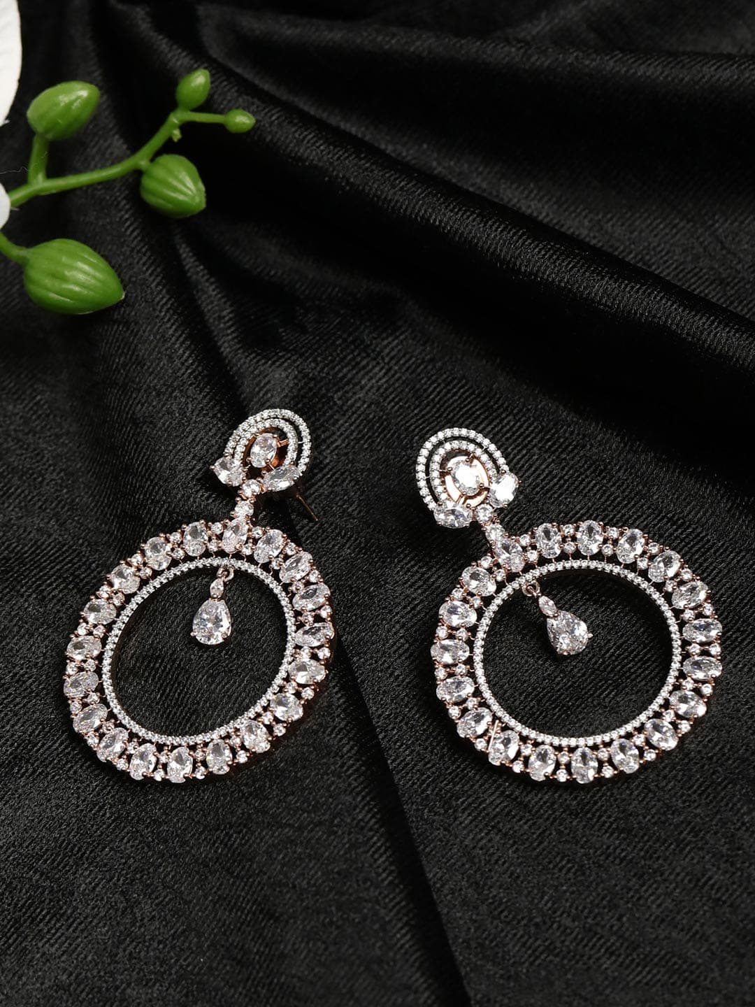 Cocktail Earrings / Cubic Zirconia Bali Earrings / Rose Gold Earrings /  Silver Bridal CZ Bridesmaid Round Earrings / Party Earrings - Etsy