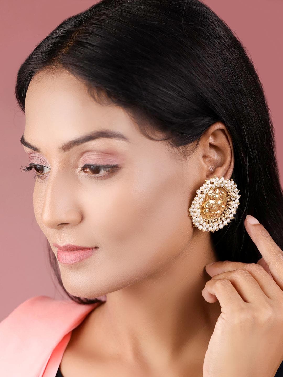 Golden Jhumki Earrings with Stone