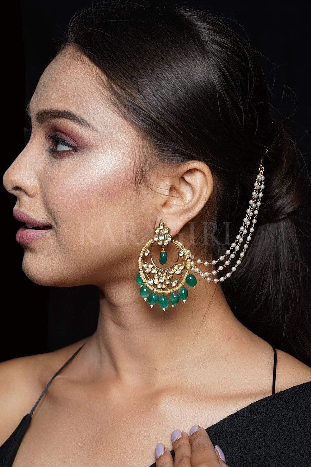 Green Jhumka with Red Pearl for Saree | FashionCrab.com