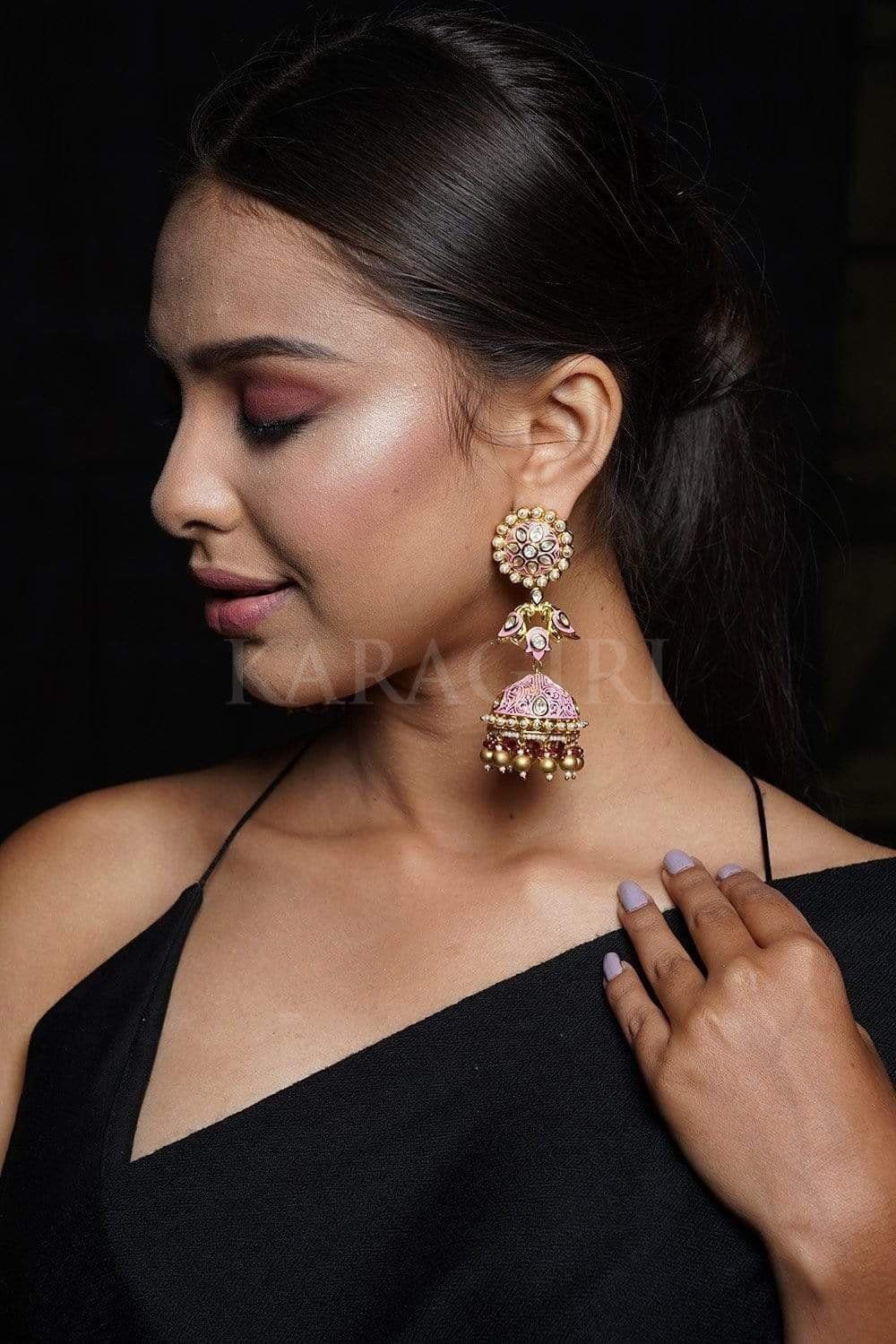 Trendy Indian Designer Earrings Golden Crystals Pearl Beads #57176 | Buy Jhumka  Earrings Online