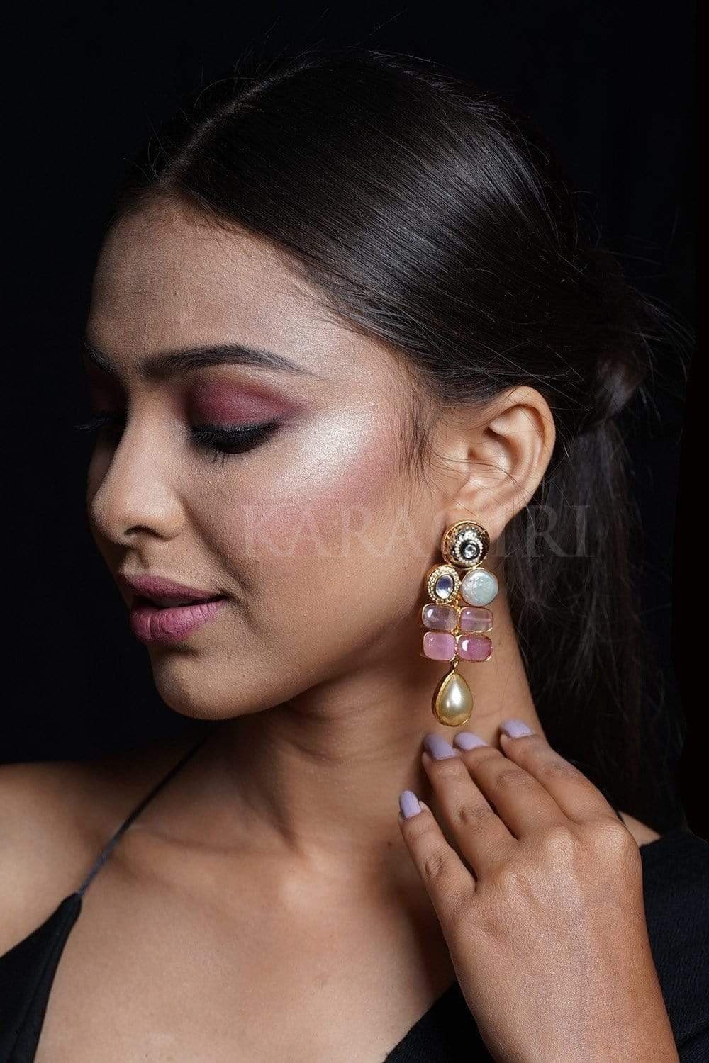 Earrings Pink Semi Precious Stone Earrings saree online