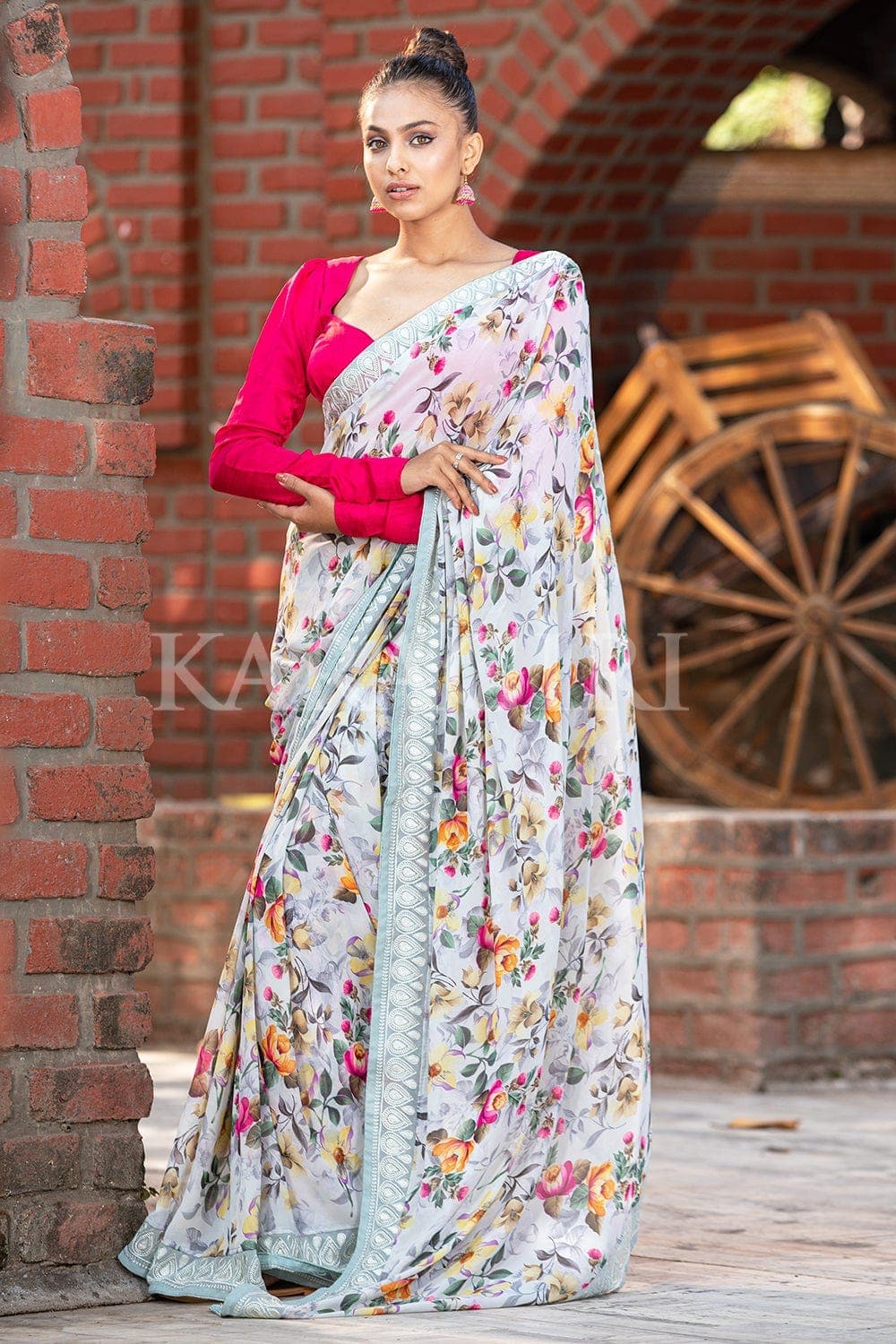 Shivalaya's Shining Grey Floral Printed Saree – Gozars