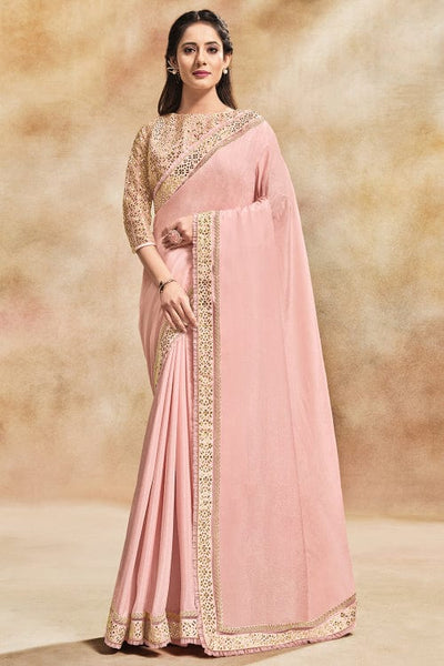 Classy Design Embroidery Work Gajri Pink Color Chinon Silk Saree – Organza  Mall