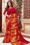 red georgette saree