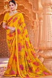 yellow georgette saree