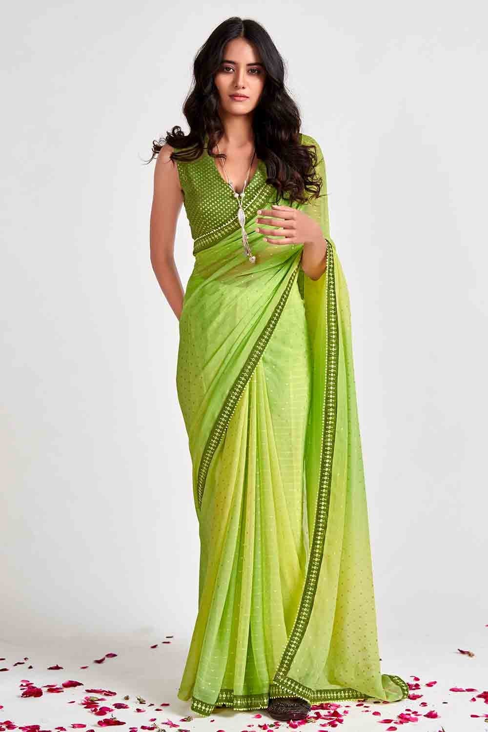 Buy PARZIG Striped Kanjivaram Silk Blend Light Green Sarees Online @ Best  Price In India | Flipkart.com
