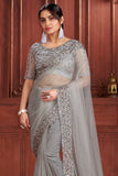 Metal Grey Georgette Saree