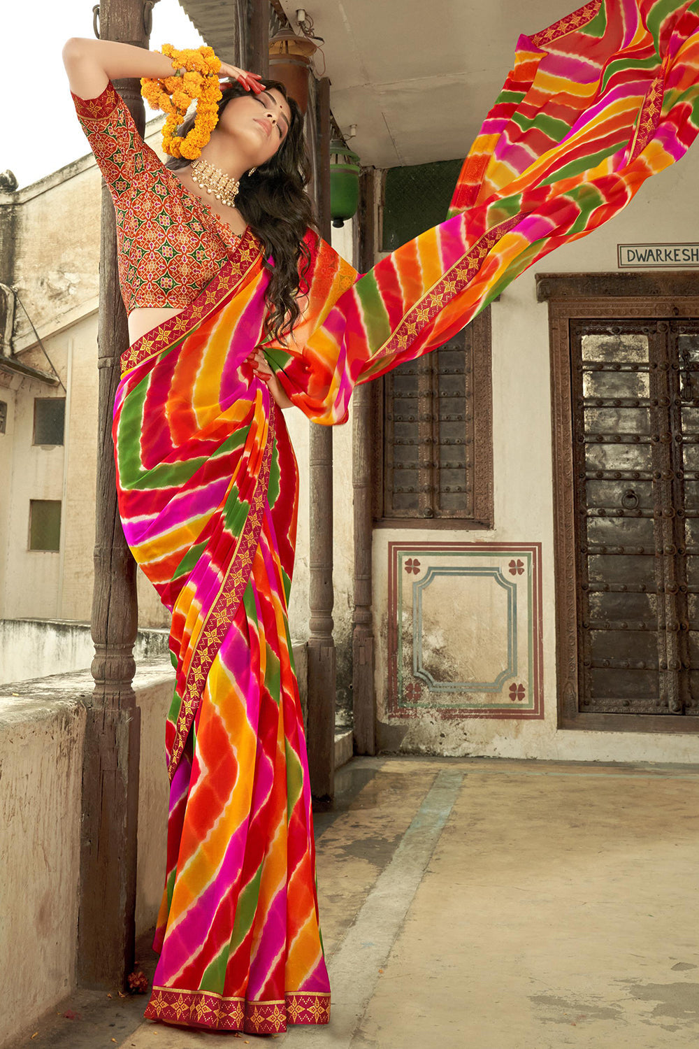 Multicolor floral printed Georgette Saree – Laxmipati Sarees | Sale