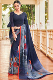 blue georgette saree