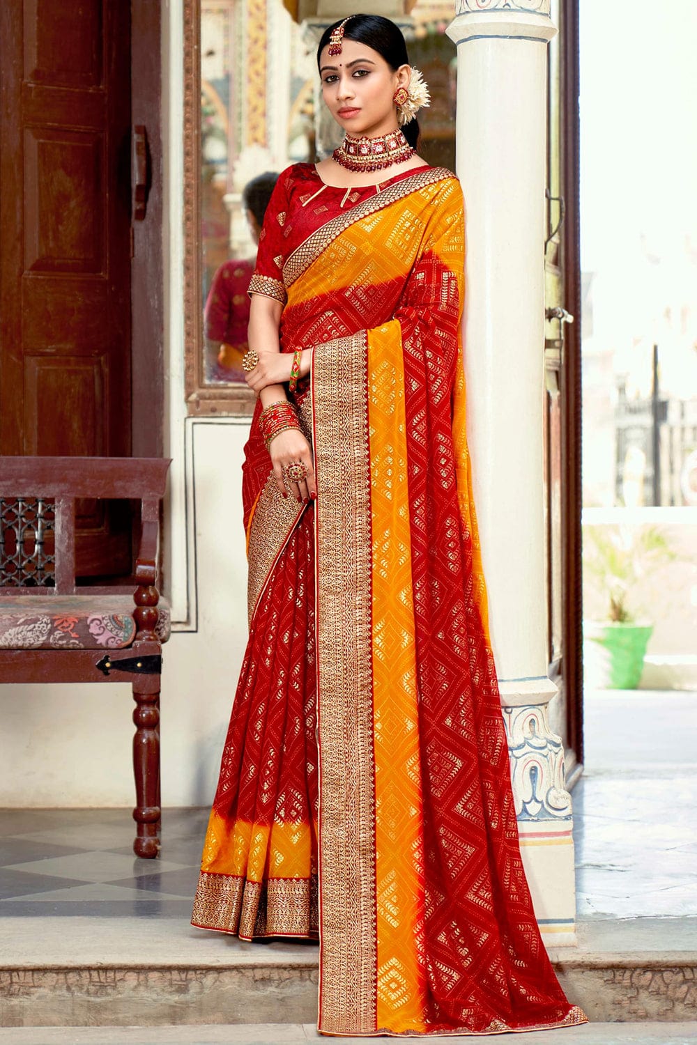Reception, Traditional, Wedding Yellow color Silk fabric Saree : 1902347