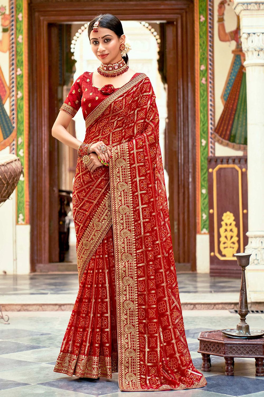 Tomato Red Georgette Saree