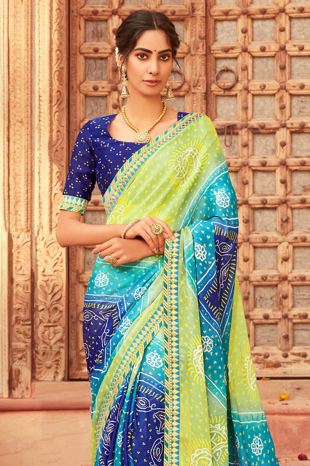 Buy Mahi purple blue bandhej saree at Rs. 1499 online from Fab Funda  banarasi sarees : mai-dd-2