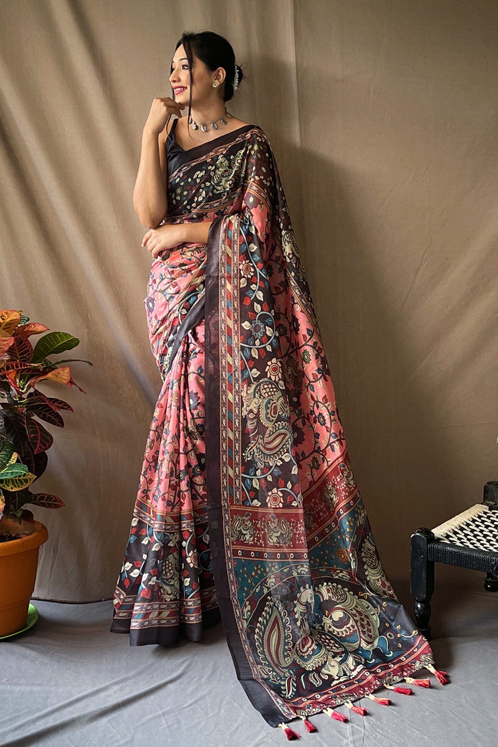 Kanjiviram silk zari with kalamkari digital printed saree –  www.vannamayil.com