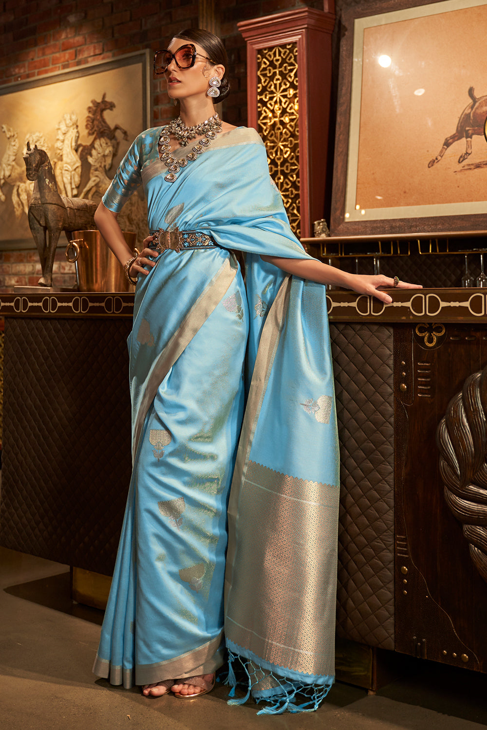 Flamboyant Sky Blue Colored Designer Silk Saree, Bollywood Saree latest  collections | Bollywood Sarees