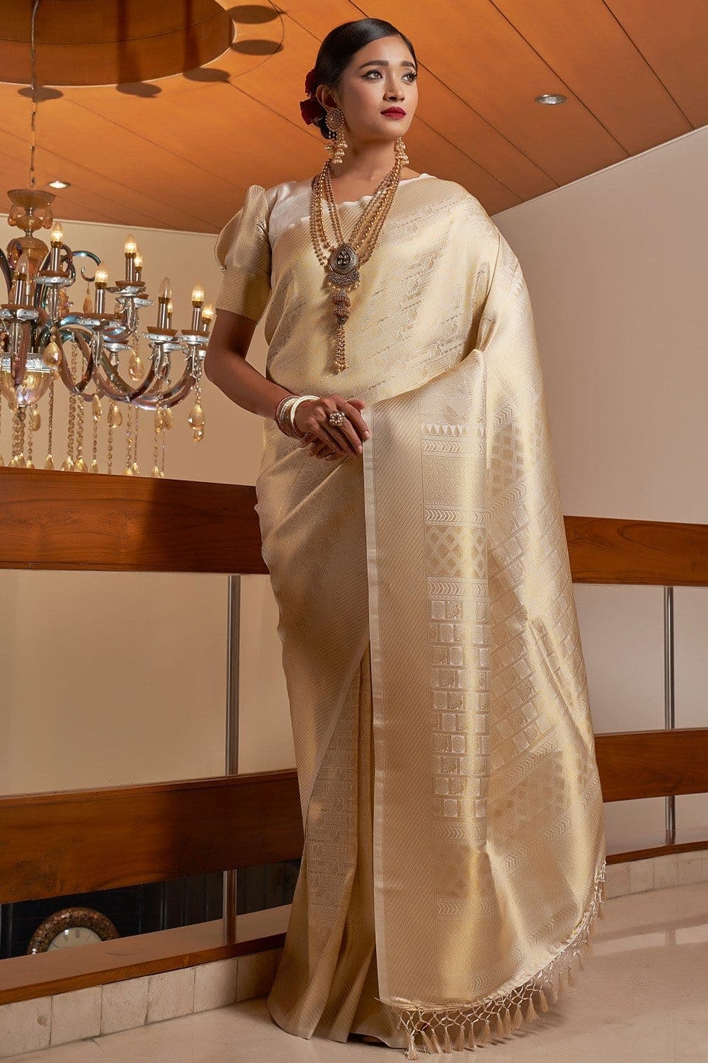 Trendy Beige Soft Banarasi Silk Saree With Flattering Blouse Piece –  LajreeDesigner