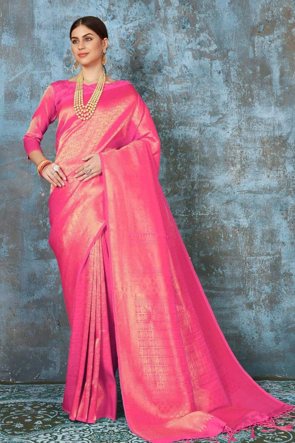 Charming Pink Woven Paithani Kanjivaram Silk Saree – Zari Banaras