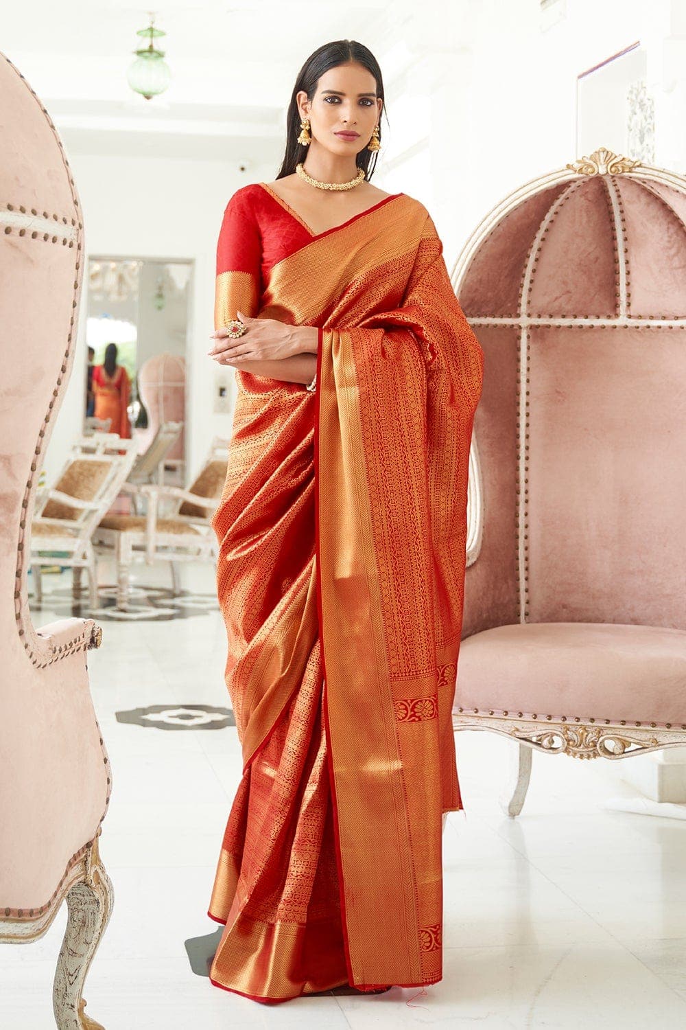 Kanjivaram Saree Bright Red Kanjivaram Saree saree online