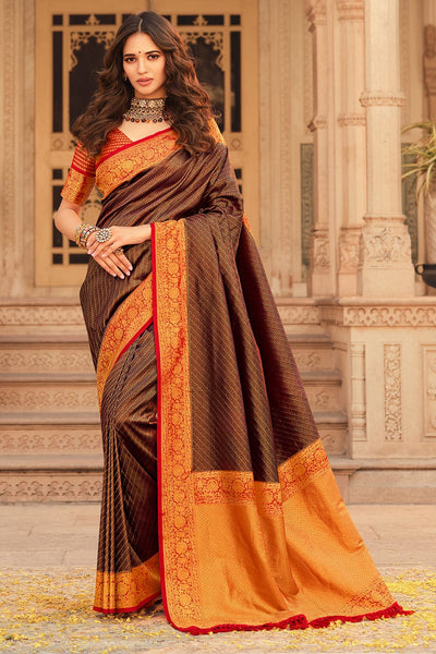 Brown Pure Silk Kanjivaram Saree | Taneira Online Store