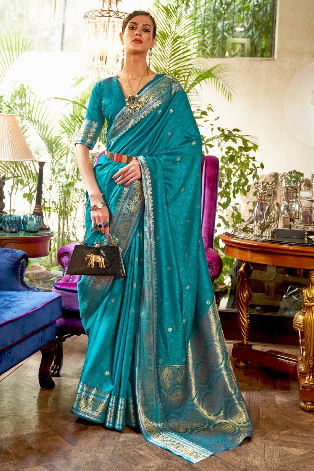 Kanjivaram Saree Carolina Blue Kanjivaram Saree saree online