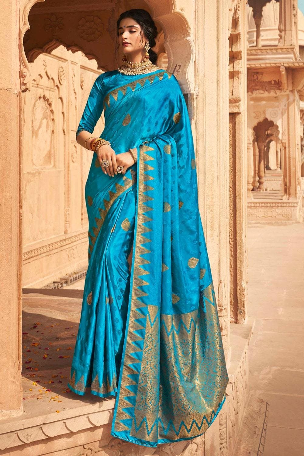 Cerulean Blue Kanjivaram Fusion Saree