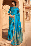 Cerulean Blue Kanjivaram Fusion Saree