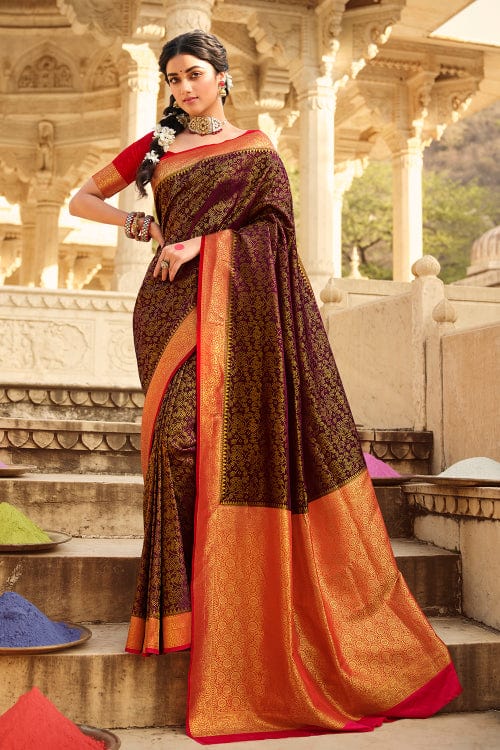 Buy KBNariya Woven Kanjivaram Pure Silk Brown Sarees Online @ Best Price In  India | Flipkart.com