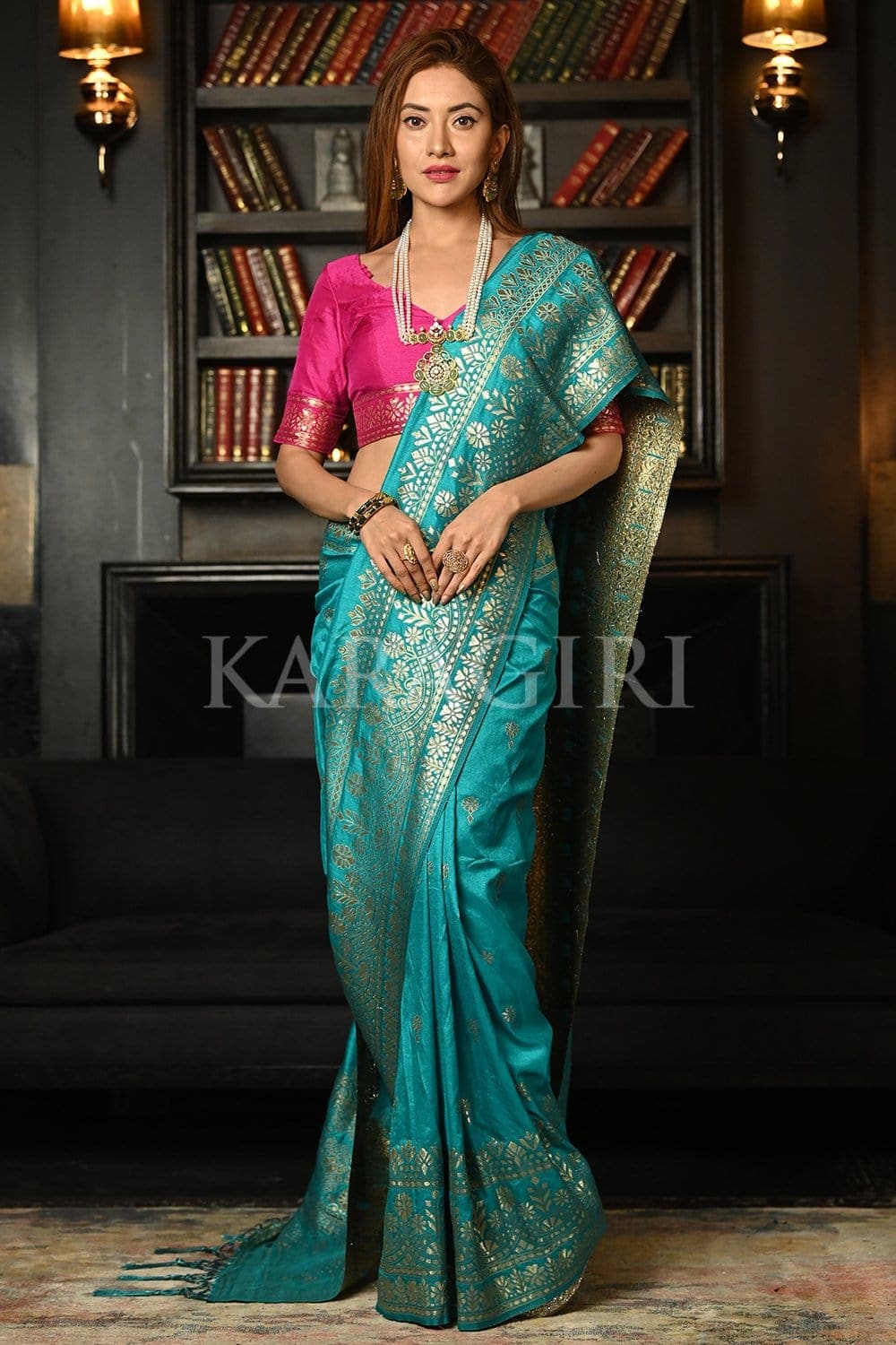 Sky Blue Fancy Silk Saree With Designer Blouse - Sarees Designer Collection