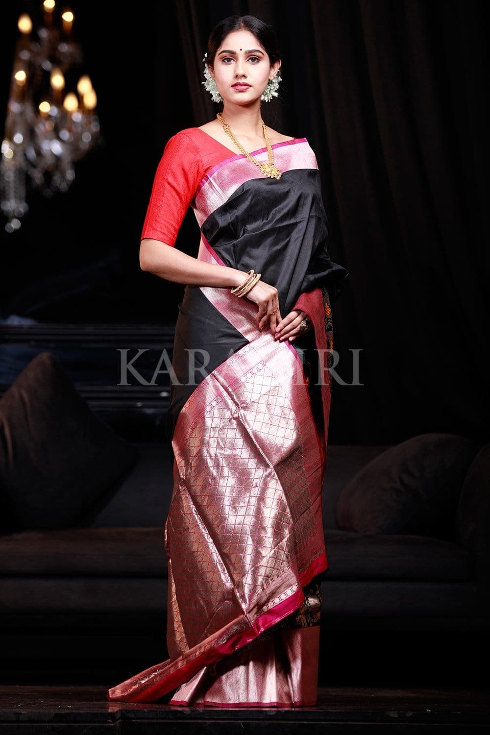 Apple Red Brocade Kanjivaram Style Zari Woven Silk Saree for Weddings – SHE  IN SAREES