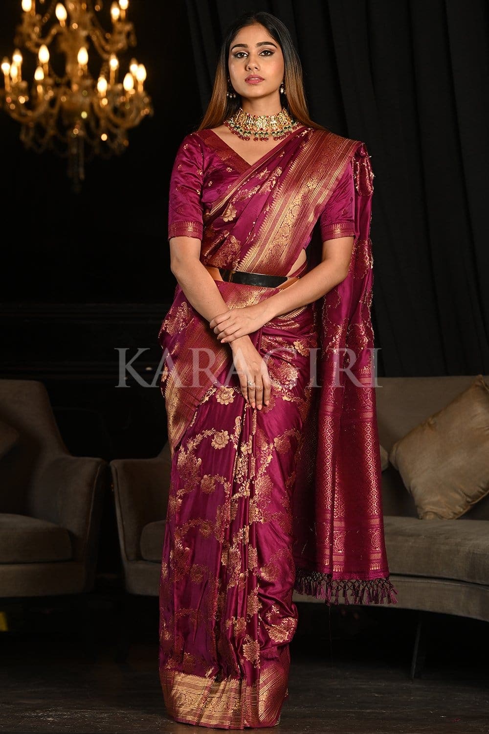 Buy Purple Handloom Kanjivaram Saree Online in USA |Orange Zari Border –  Pure Elegance