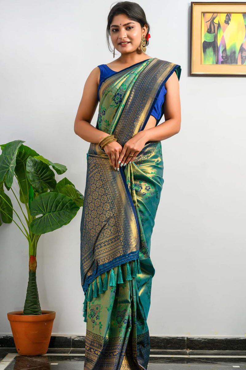 Buy Electric Blue Kanjivaram Saree online-Karagiri – Karagiri Global