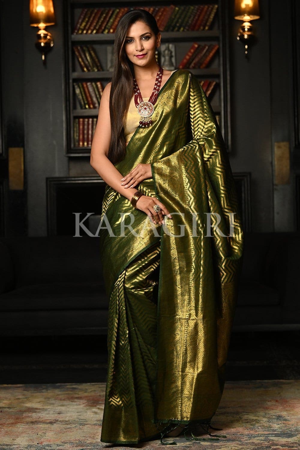 Royal Dark Pink Kanjeevaram Saree With Golden Green Pallu – Ishita  Collection