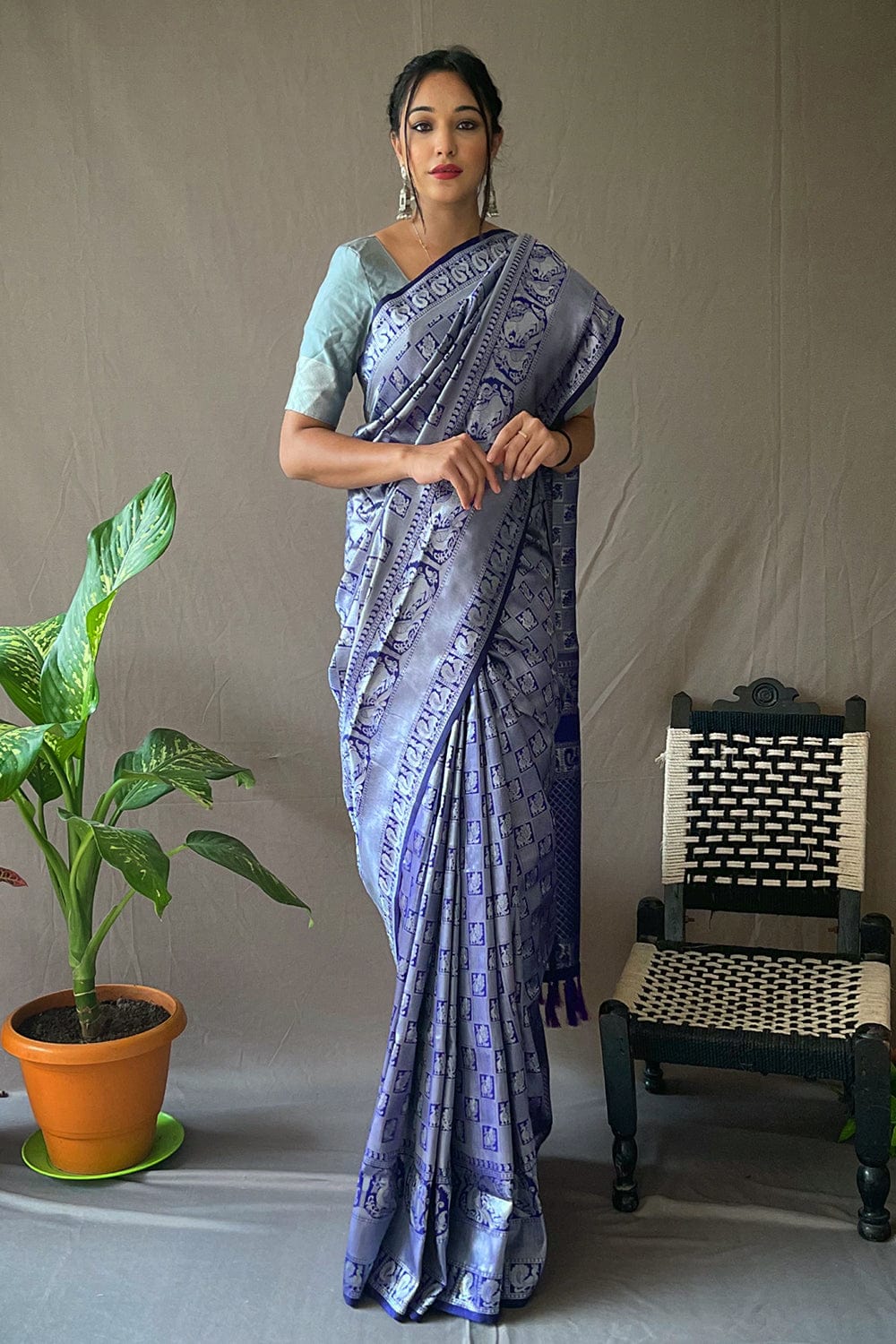 Heer - Indigo Dabu Hand Block Print Chanderi Silk Saree