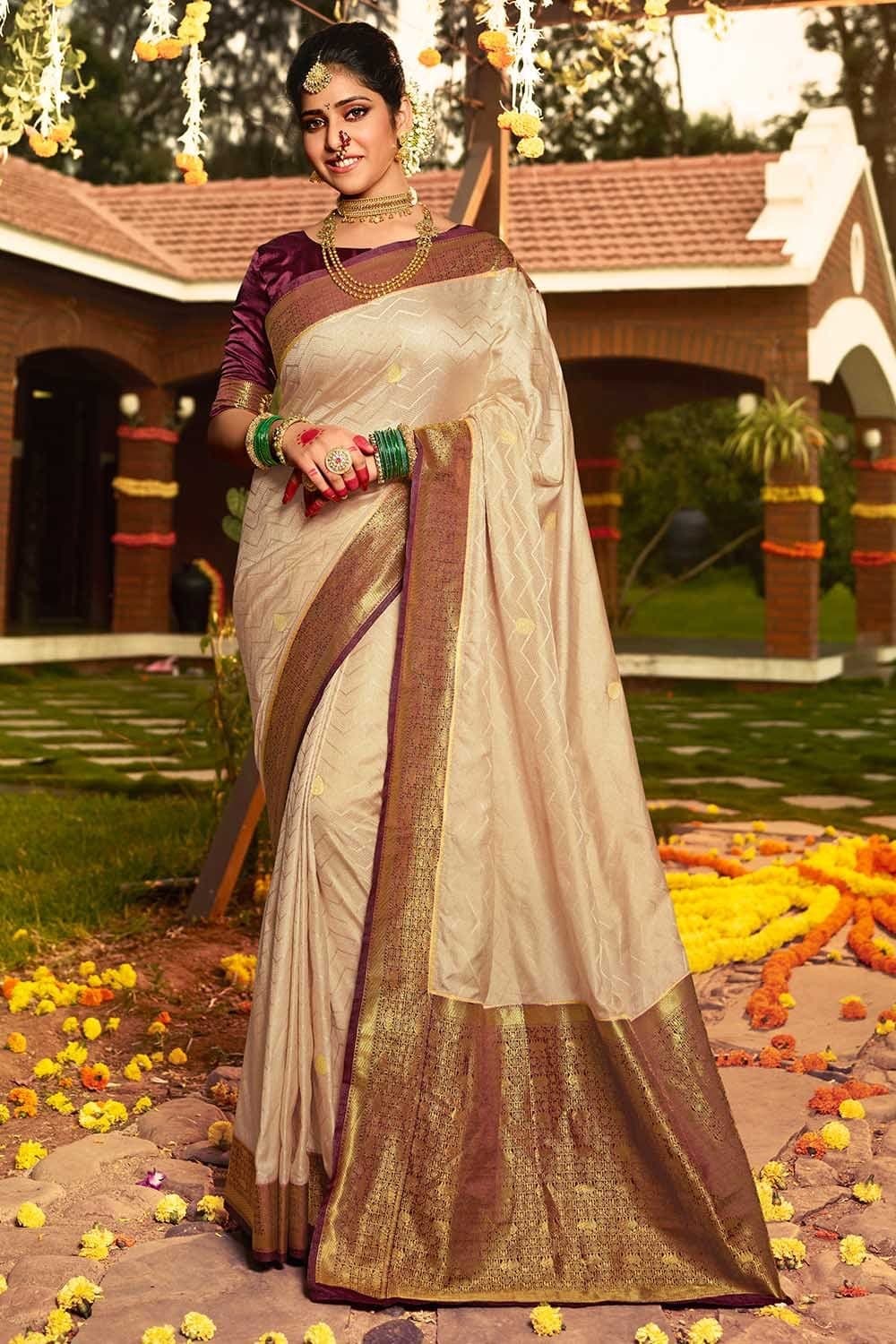 Beige Cotton Silk Saree With Blouse 254335
