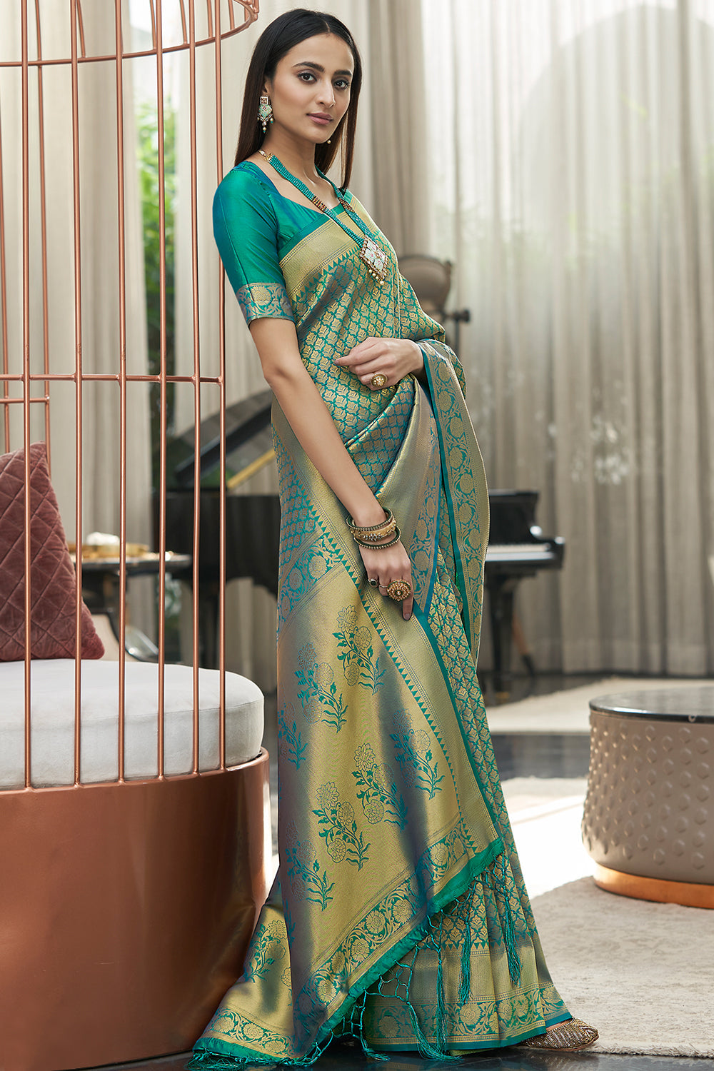 green kanjivaram saree