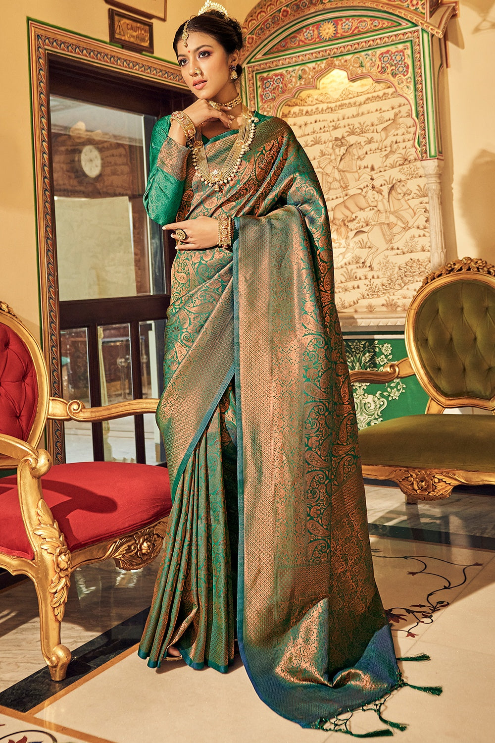 green kanjivaram saree