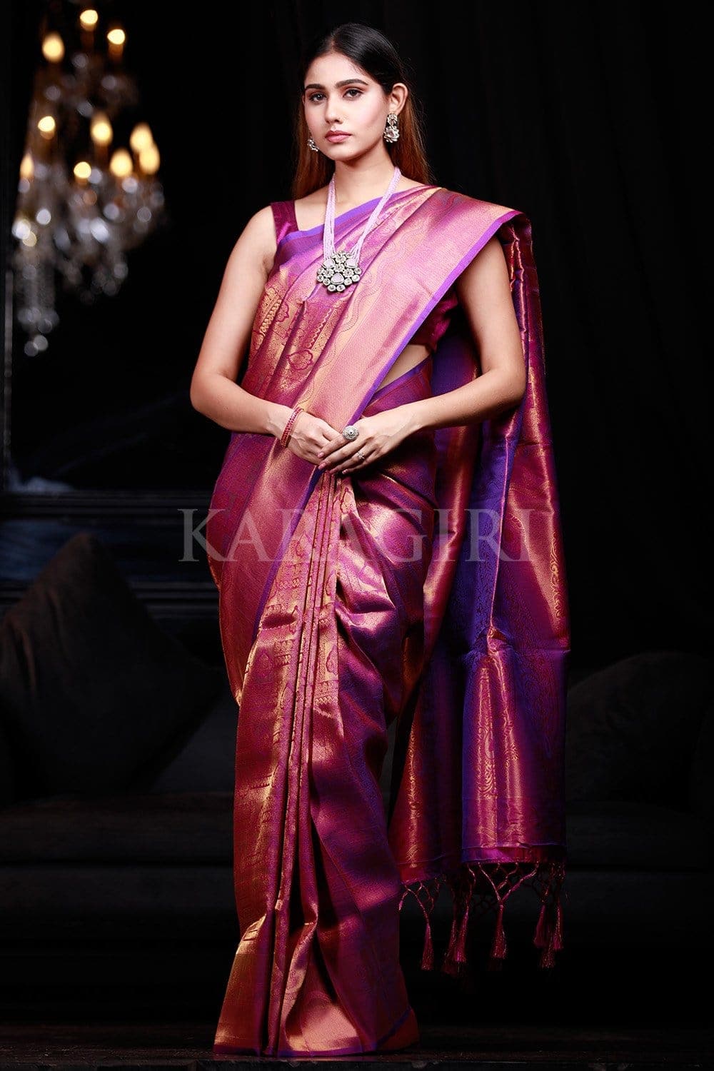 Buy Violet Silk Festival Wear Kanjivaram Saree Online From Wholesale Salwar.