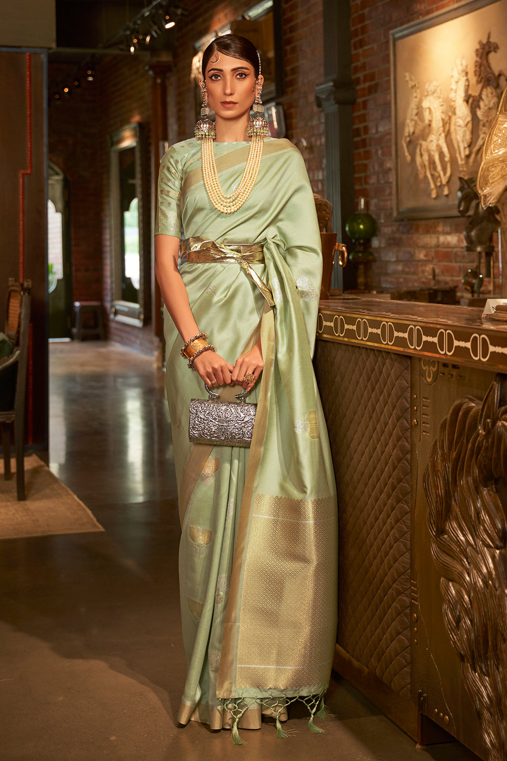 green kanjivaram saree